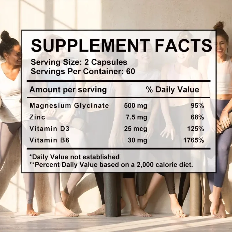 Magnesium Glycinate D3 B6 Capsules for Relax Sleep Nerve Muscle and Heart Health Supplement