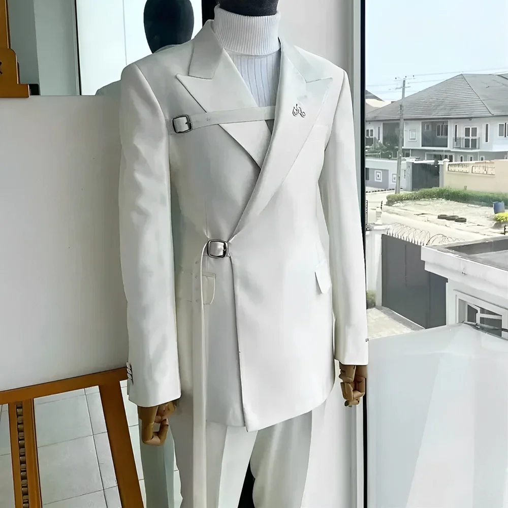 2024 New Men's Wedding Tuxedo Blazer Elegant Men's Suit 2 Piece Jacket Pants White Suit Formal Party Dress for Men — image 1