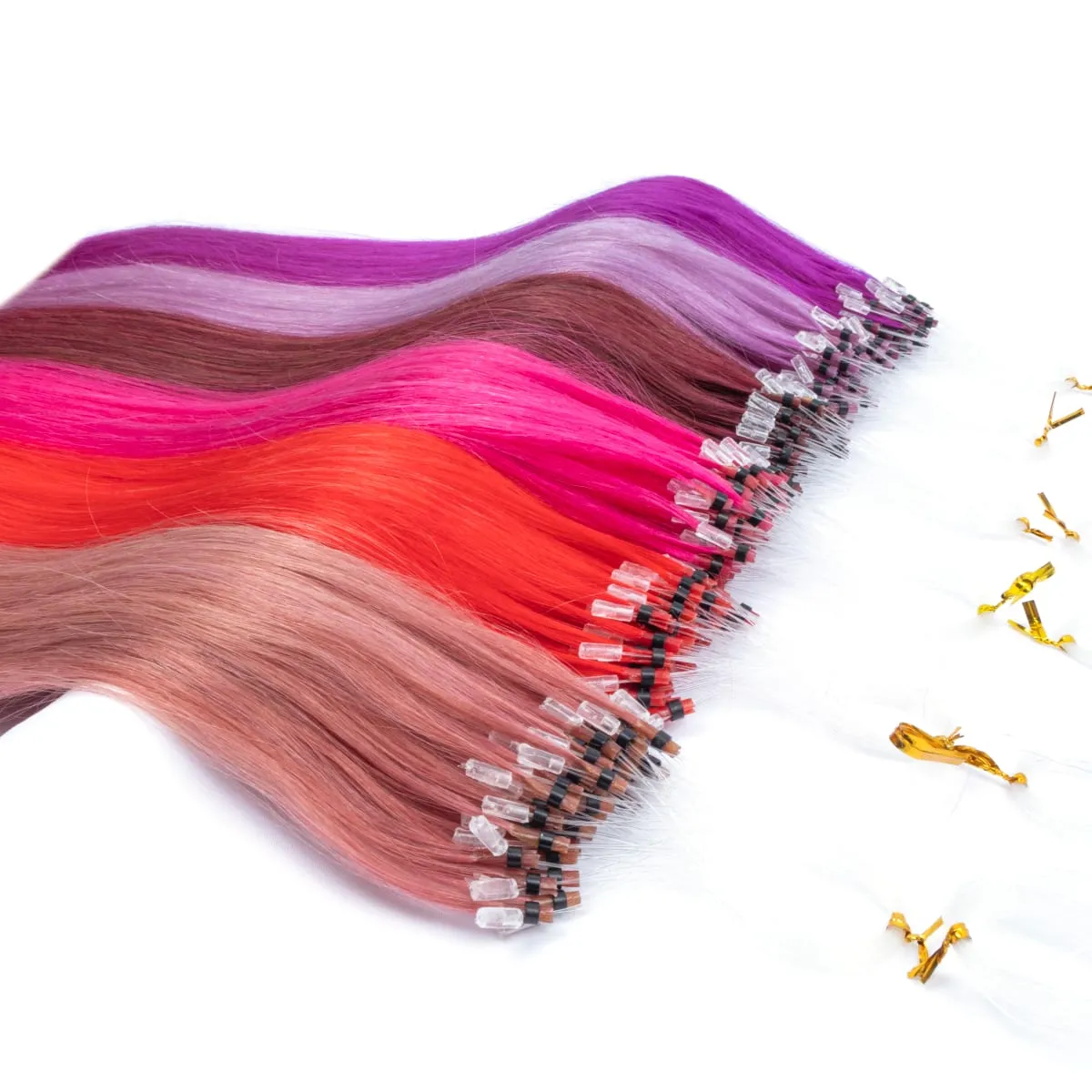 Colored Micro Link Hair Extensions Human Hair No Glue Virgin Human Hair for Women Girls 50 Strands Colorful 30G Gray — image 7