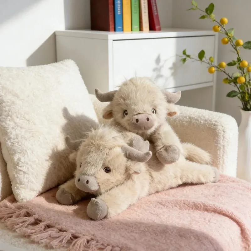 40cm Highland Cow Stuffed Animals Plush Lying Cattle Pillow Sofa Backrest Bed Cushion Birthday Gifts — image 6