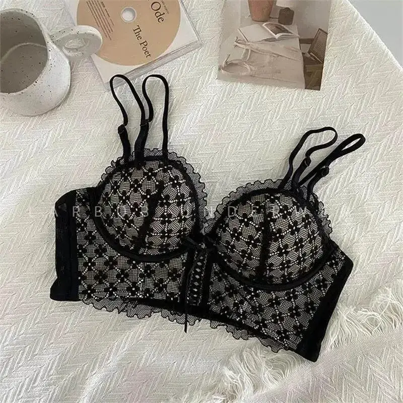Lace Push Up Bra No Underwear Padding Slim Wireless Seamless Summer Sexy Bralette for Small Chest Lift Side Support Anti Sagging