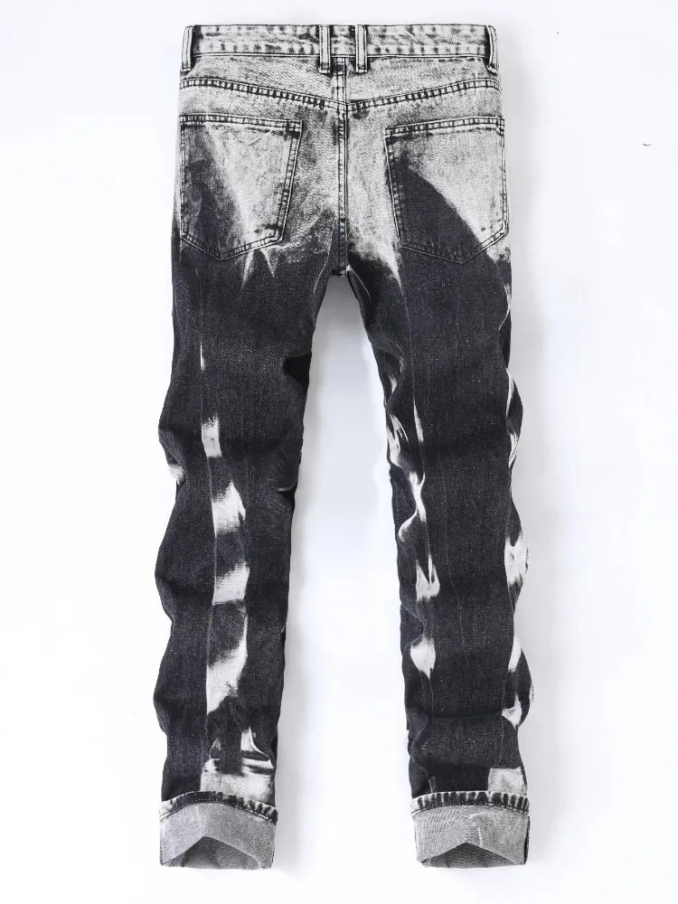 New Patchwork Ripped Jeans Men's Slim Fit Moto Biker Fashion Denim Trousers Vintage High Street Black Casual Pants Street Wear — image 9