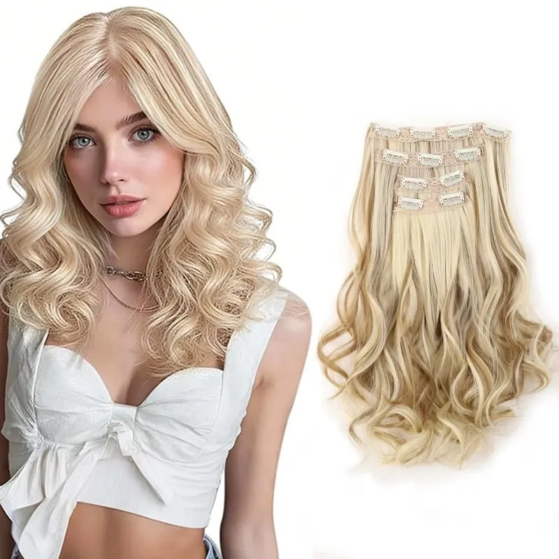 Wig piece wig women's four piece set large wave clip hair synthetic hair extensions — image 9