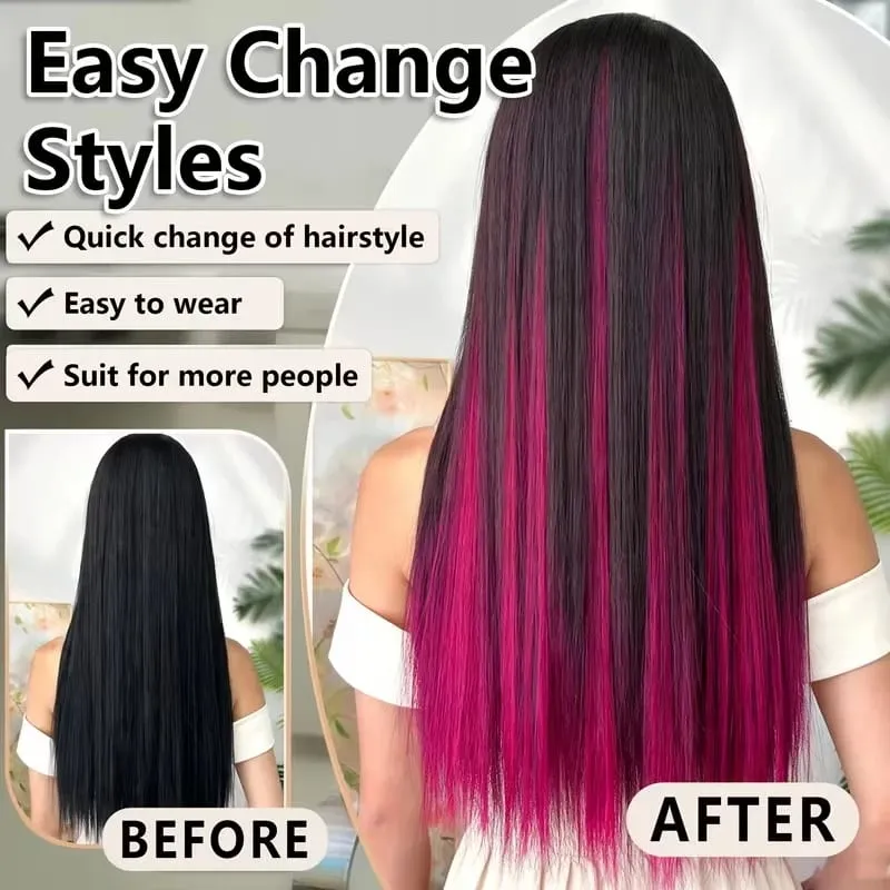 22Inch Synthetic 8pcs Long Straight Clip-In Hair Extension Highlights Multi-Color Rainbow Hairpiece for Women Daily Praty Use — image 7