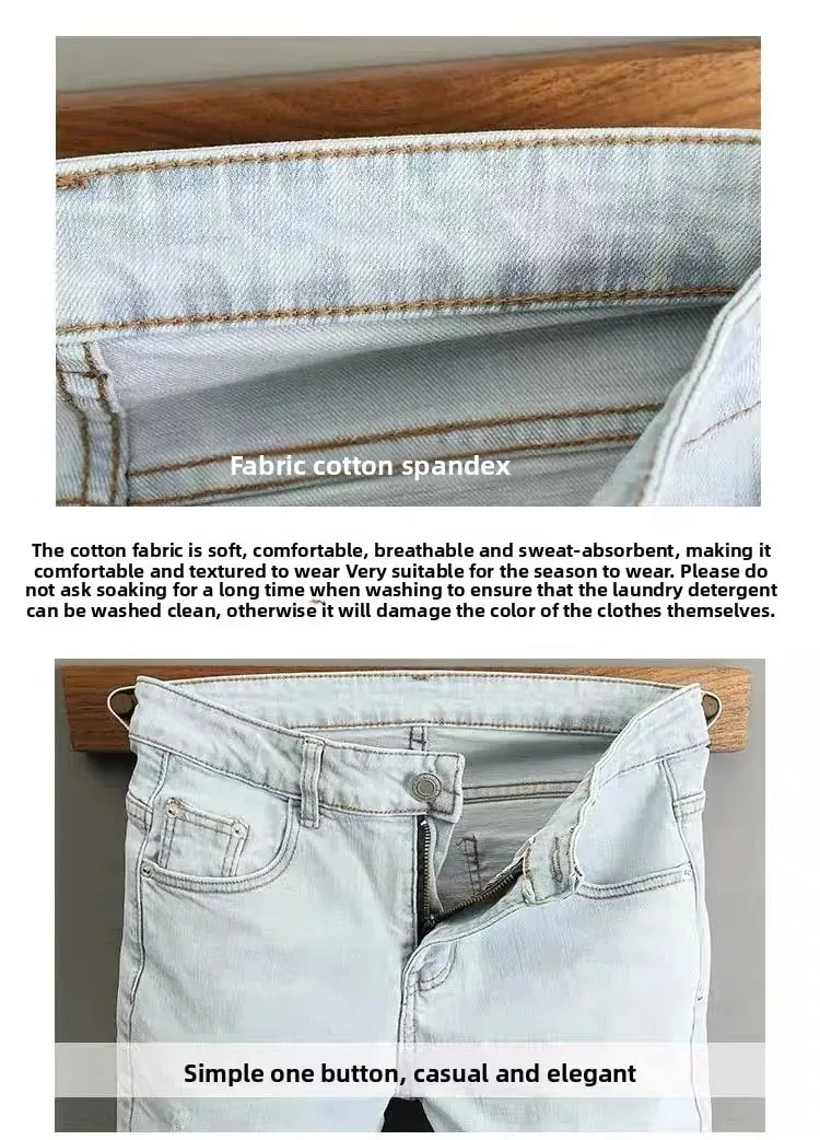 Ropa de los años 2000, pantalones vaqueros de color claro para hombre, novedad de primavera y otoño de 2025, pantalones ajustados de color azul claro, pantalones elásticos de trabajo de marca a la moda — image 10