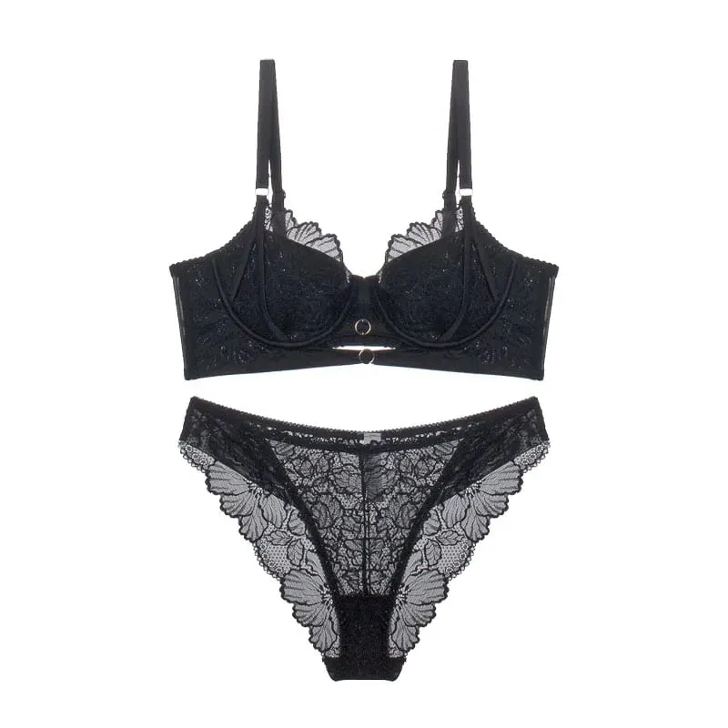 Sexy hollow lace bra set with steel ring thin large breasts show small underwear girls push up ladies lingerie panty — image 7