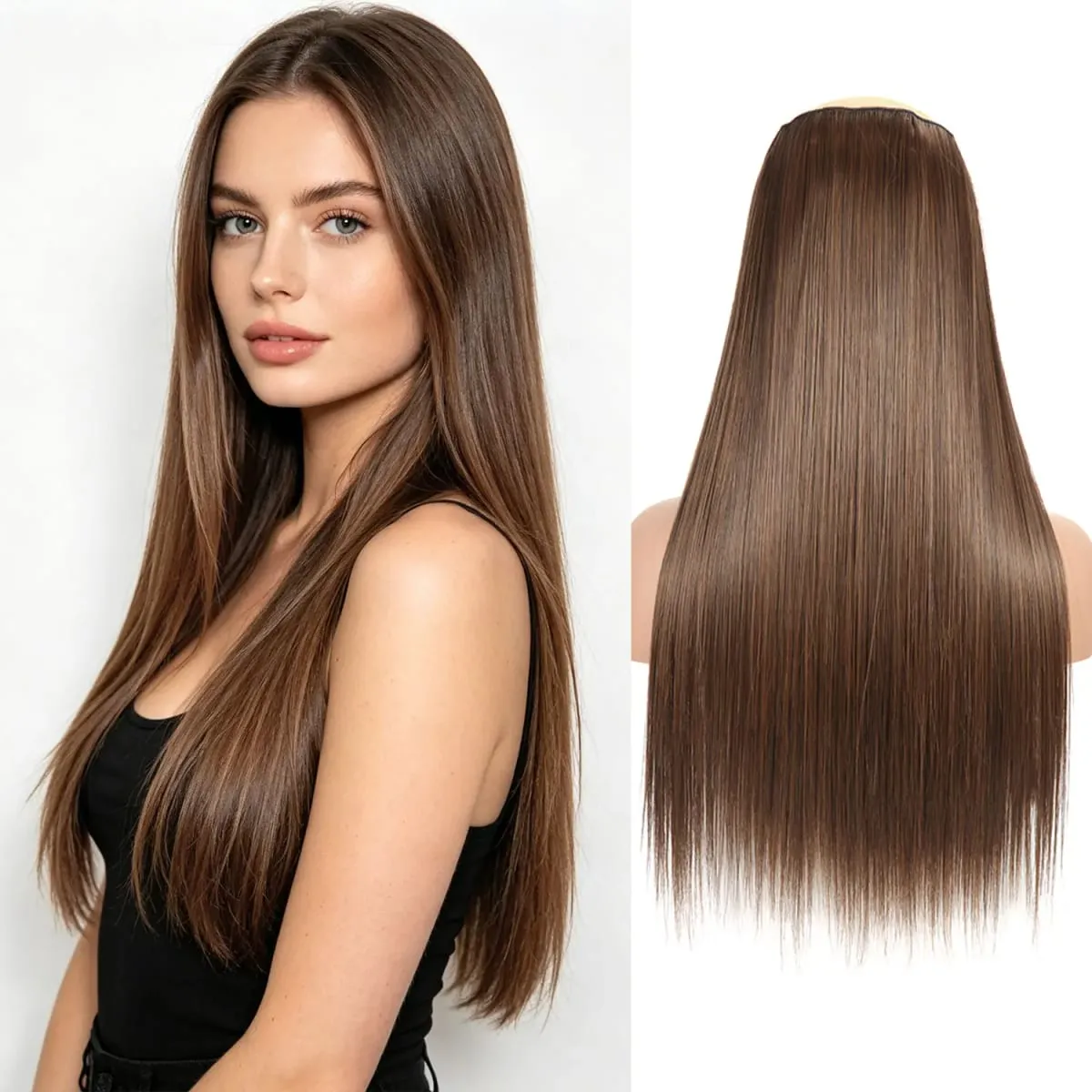 Synthetic 5 Clips in one piece hair extensions 22inch long straight clip in hair for women girls daily party holiday — image 18