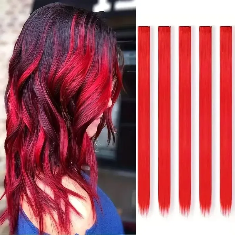 Synthetic Colorful 5pcs/set Clip Hair Extensions High Temperature Long Straight Hairpieces for Women Daily Party Use — image 16