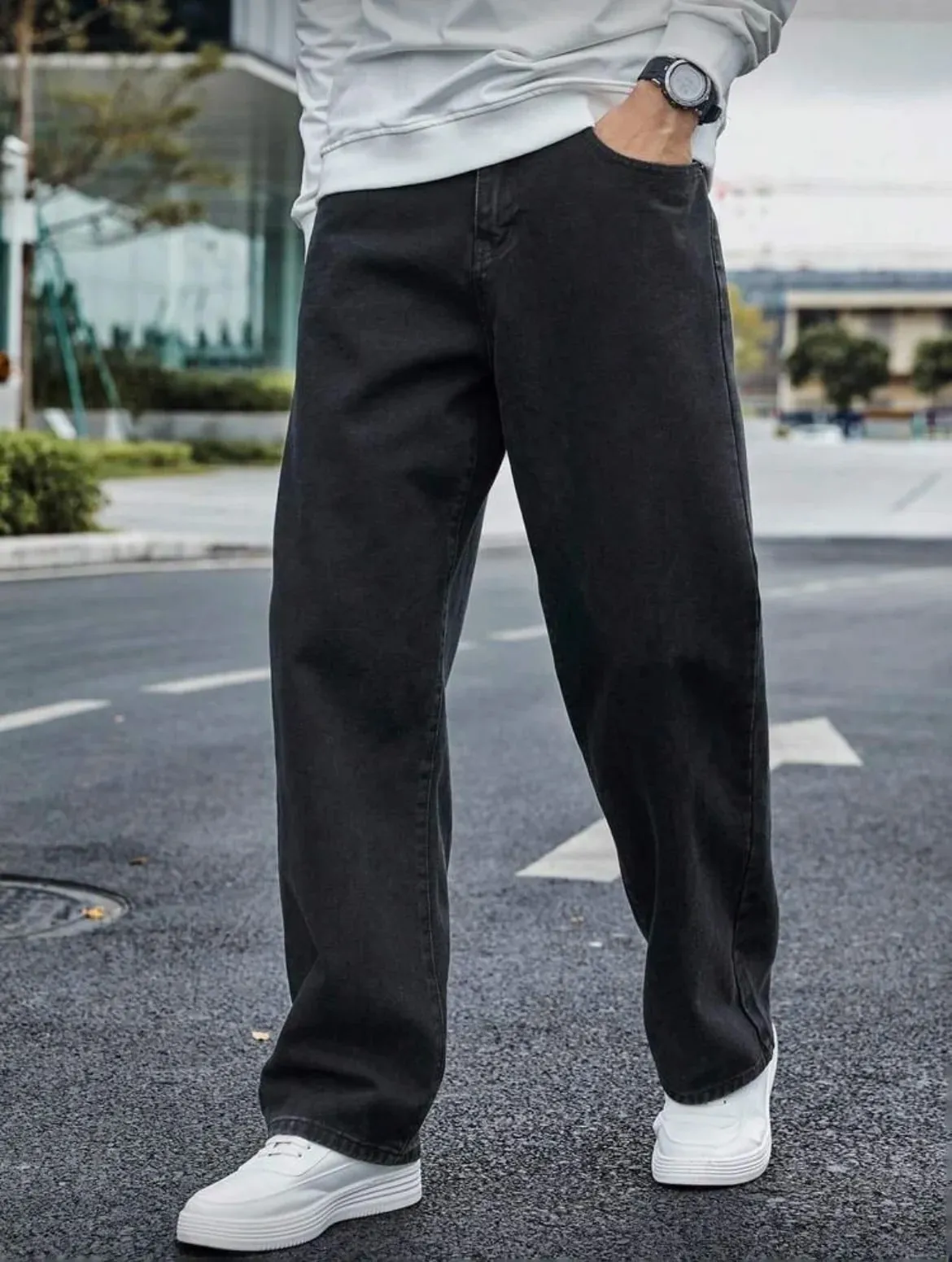 Men's Straight Jeans - Relaxed Fit with Great Drape Tummy & Slimming Dark Grey Wash — image 1