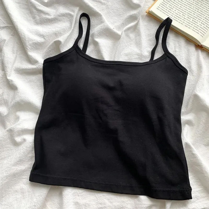 1PC Women's Solid Color Spaghetti Straps Sleeveless Slim Camisole With Chest Pad