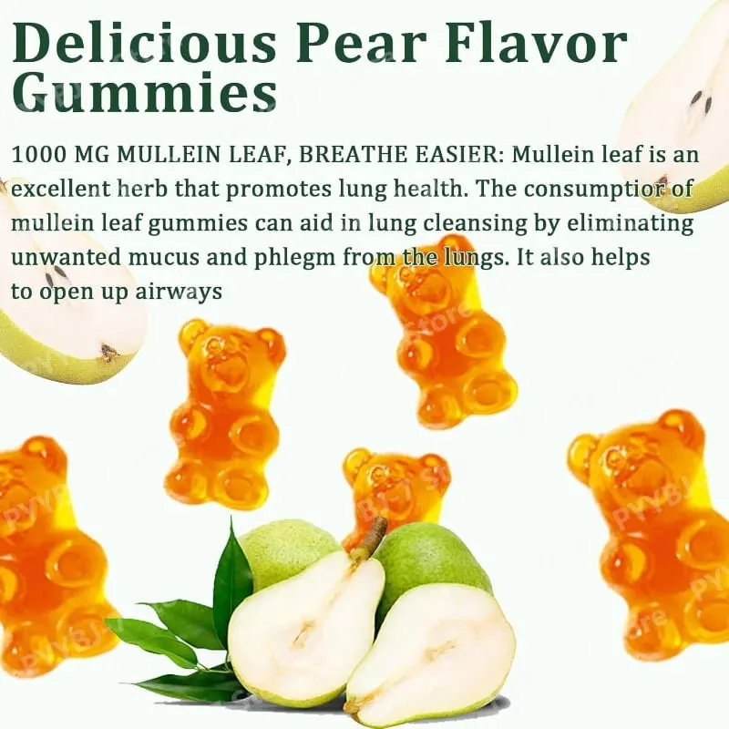 Mullein Gummies Supports Respiratory Health Pear Flavor Lung Health Sinus Relief 60 Grains Dietary Supplement — image 5