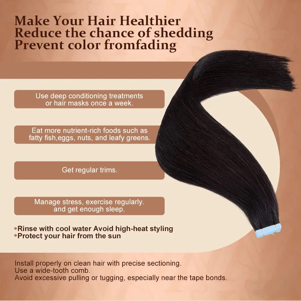 Straight Tape In Human Hair Extensions 16-26 inches 100% Natural Real Invisible Adhesive Tape ins For Women — image 5