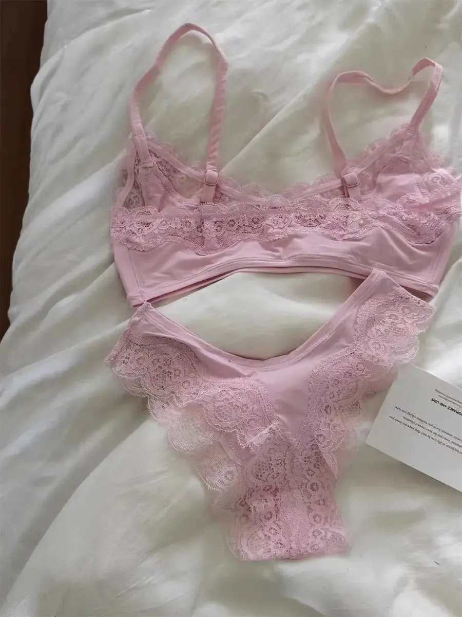 Lace Bra Set Woman Adjusted-strap Seamless Bras+Low Waist Panties Female Casual Simple Solid High Elasticity Lingerie Sets — image 3