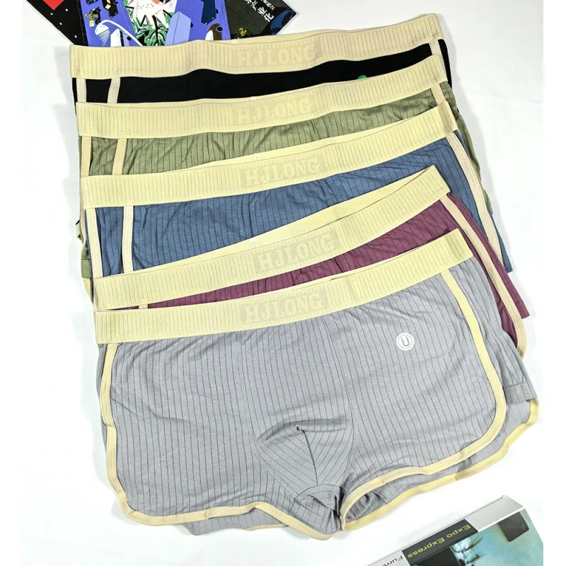 5PCS/Pack Fashion Dopamine 100% Cotton Solid Striped Men's Underpants Breathable Mesh Pouch Panties High Elastic Men Underwear