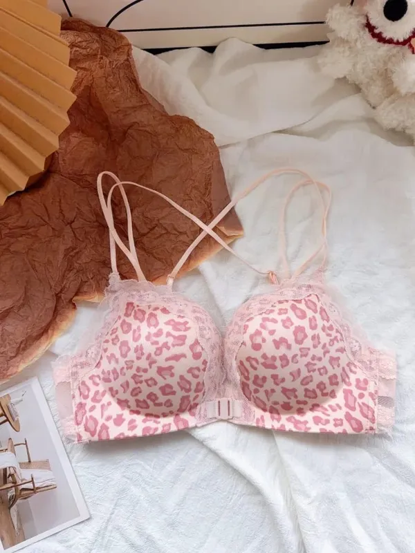 Best Selling Leopard Print Front Closure Push Up Bra Set Sexy Back Design Small Bust Enhancing Women Lingerie — image 11