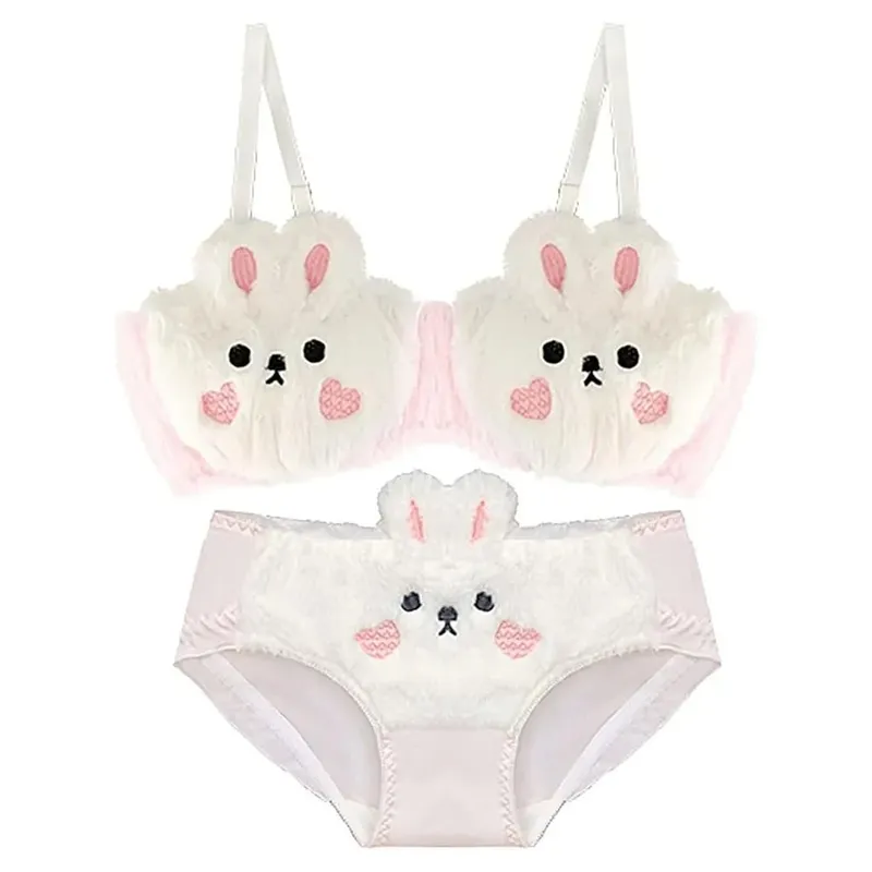 New Design Gathered Padded Bra and Panty Set Adorable Warm Lingerie Underwear Brief Polyester Cotton Anime Cozy Warm Lingerie
