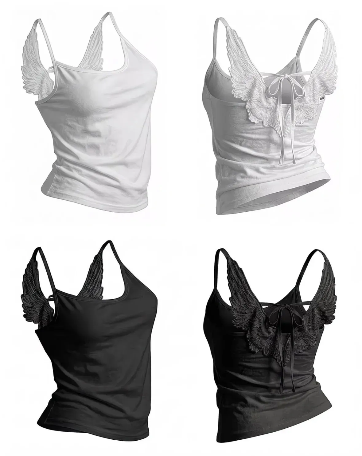 Angel Wings Vest 3D Embossed Wings Embroidery Spaghetti Strap Vest Y2K Women Gothic Fashion Summer Sexy Slim Backless Short Top — image 3