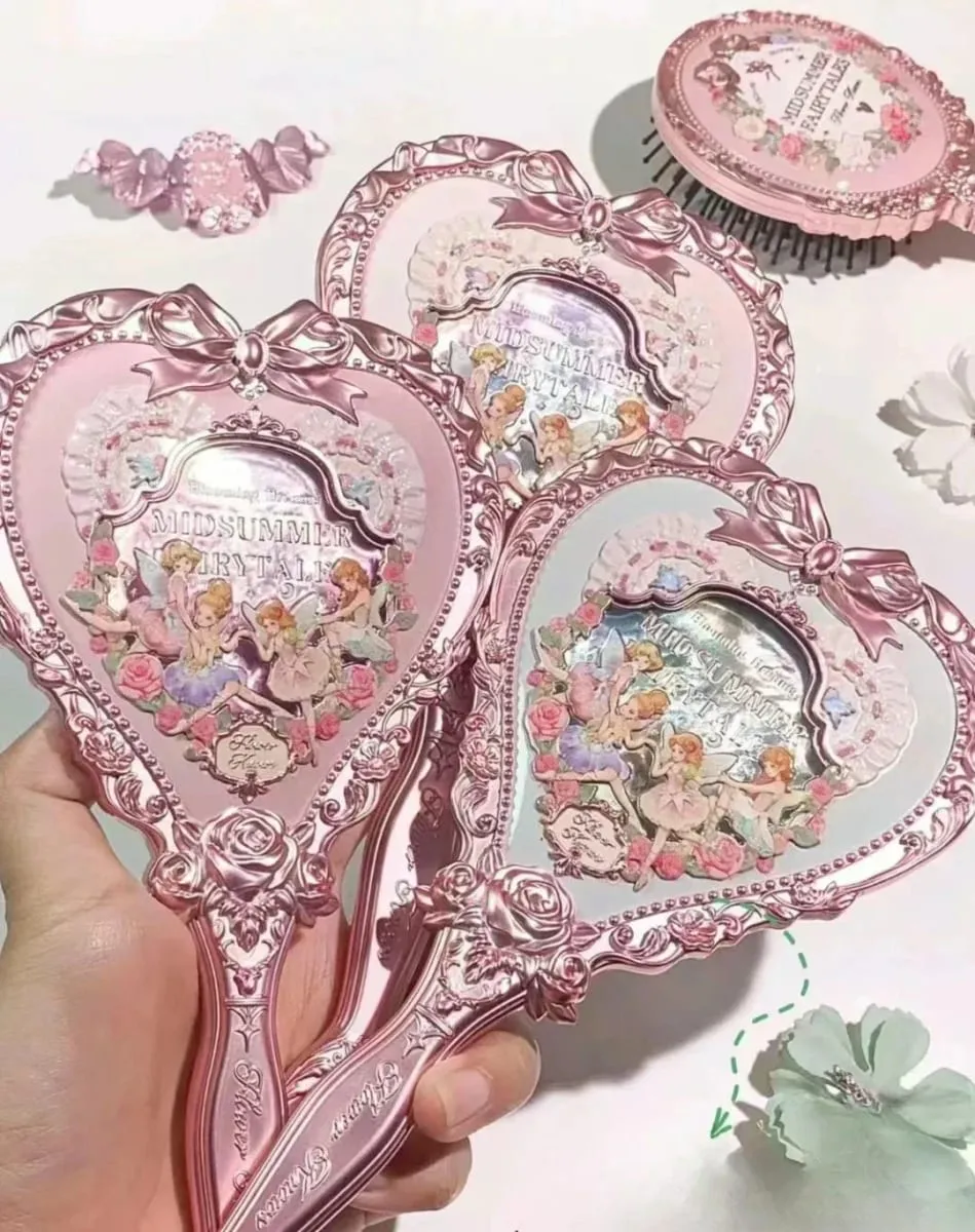 Flower Knows Handheld Makeup Mirror Midsummer Night Strawberry Cupid Bunny Garden Relief Pattern Limited Color Makeup Tool Kit — image 5