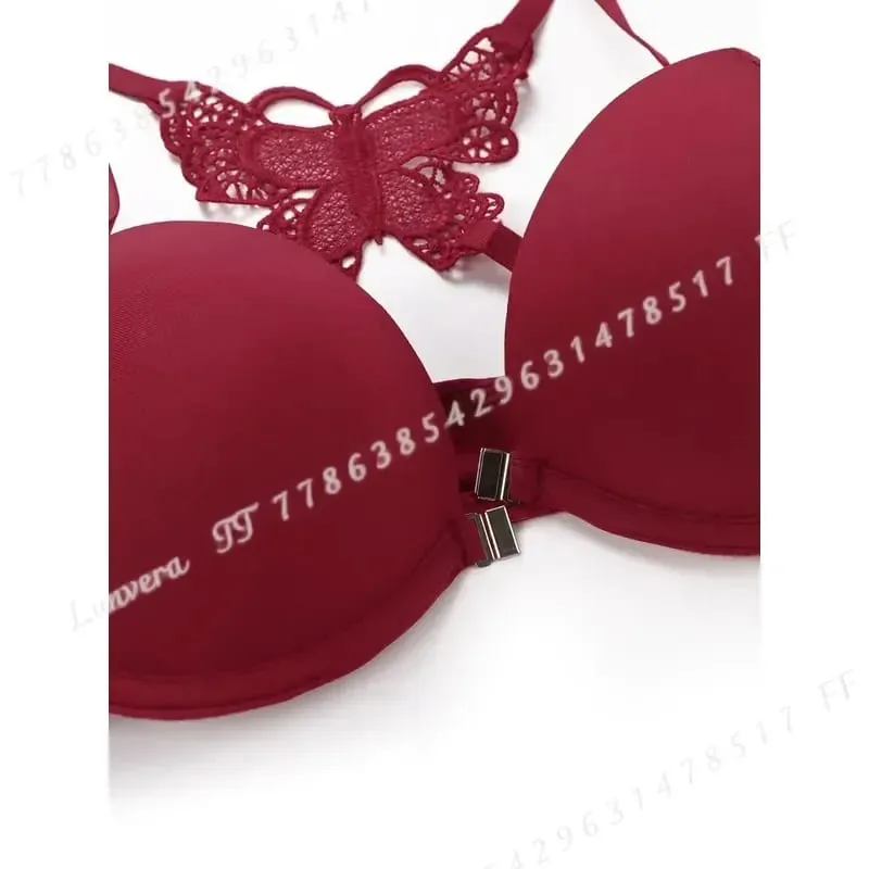 Sexy Red 2 Piece Lingerie Set Front Button Push Up Bra Beautiful Butterfly Back Fashion Women Underwear A2120 — image 2
