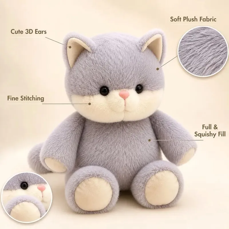 New Design Soft Cat Stuffed Animal Plush Pillow Emotional Support 17.7inch Stuffed Animals Plush Cat Pattern Cute Stuffed Toys