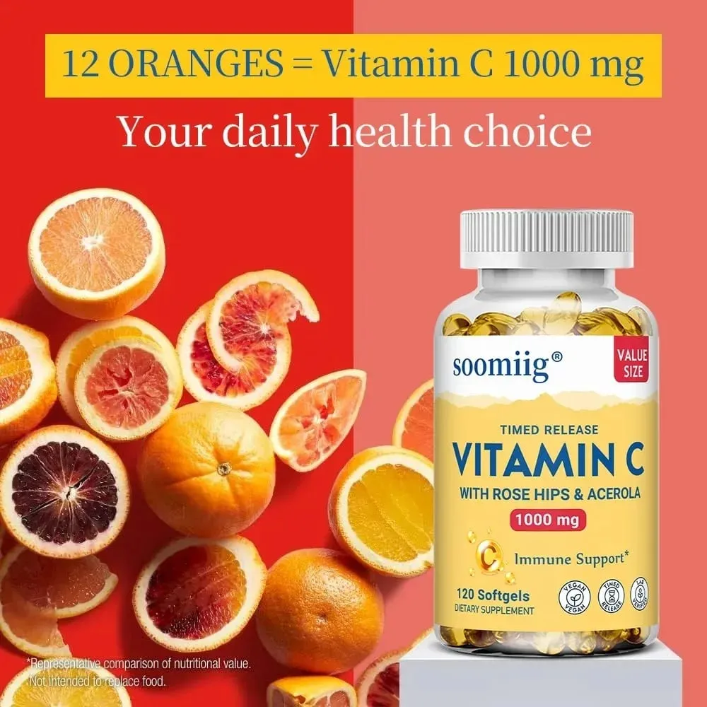 Vitamin C Capsules 1000mg - Immune Support Cellular Energy Production Improve Skin Brightening Skin Teeth & Heart Health — image 3