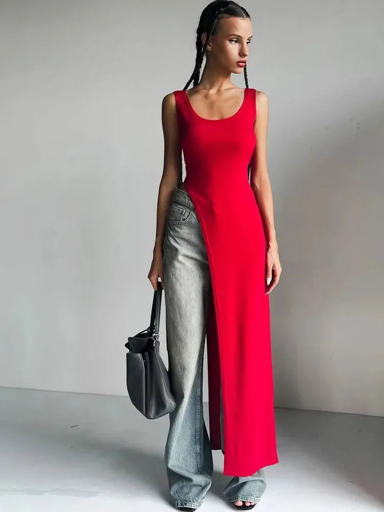 Summer personality trend slim fit solid color street niche irregular asymmetrical hem sleeveless camisole vest dress — image 5