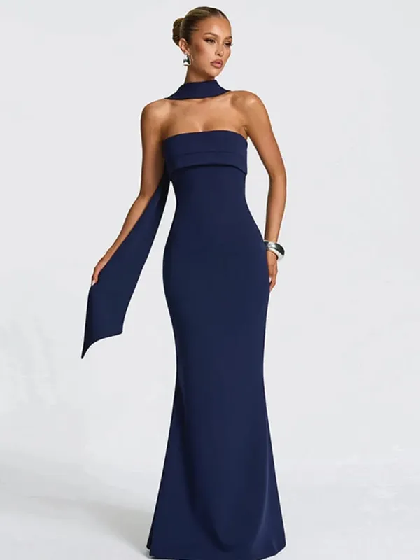 Mozision Off-shoulder Strapless Sexy Maxi Dress Women Gown Scarf Collar Sleeveless Backless Bodycon Club Party Evening Dresses — image 2