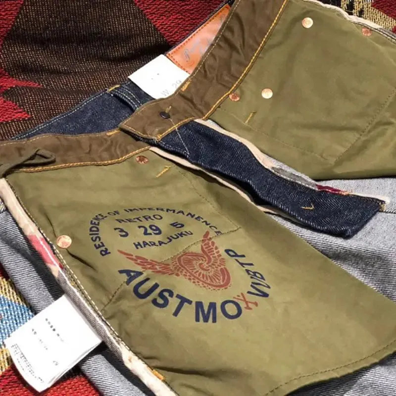 14oz 100% Cotton Heavyweight Sakura Red Selvedge Washed Desized Denim Jeans Loose Straight American Retro Amekaji Workwear Pants — image 7