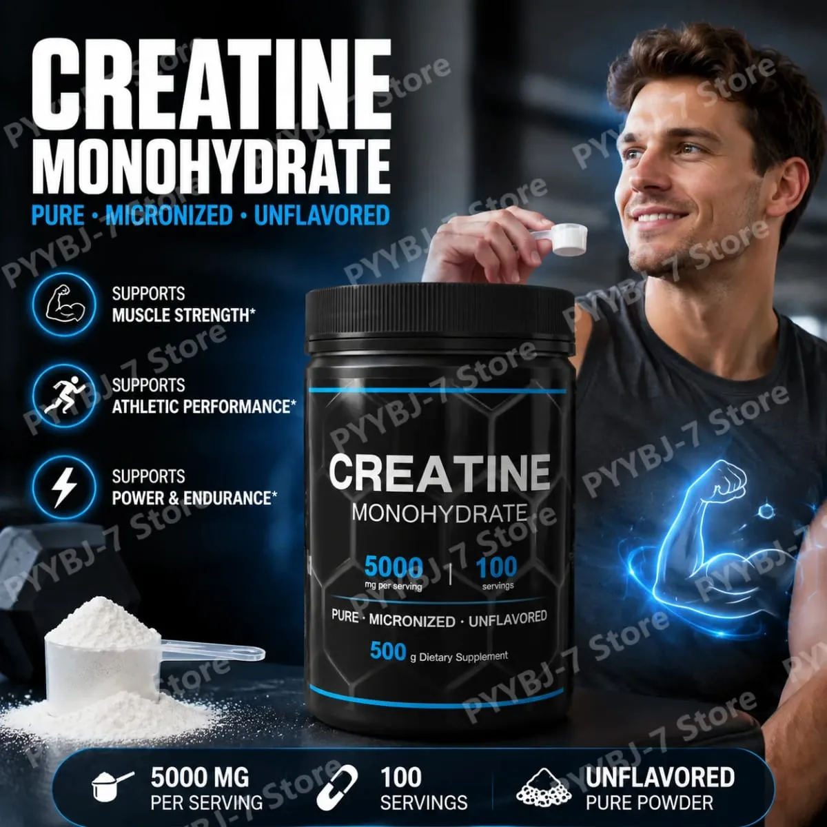 Pure Micronized Creatine Monohydrate Powder 5000mg Per Serving Sports Exercise Performance Support Supplement 100 Servings — image 2