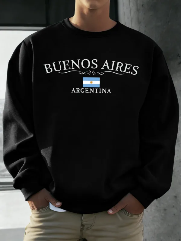 Buenos Aires Argentina Printed Men Sweatshirts Street Hip Hop Sportswear Fleece All-Match Pullover Unisex Casual Loose Clothing — image 1