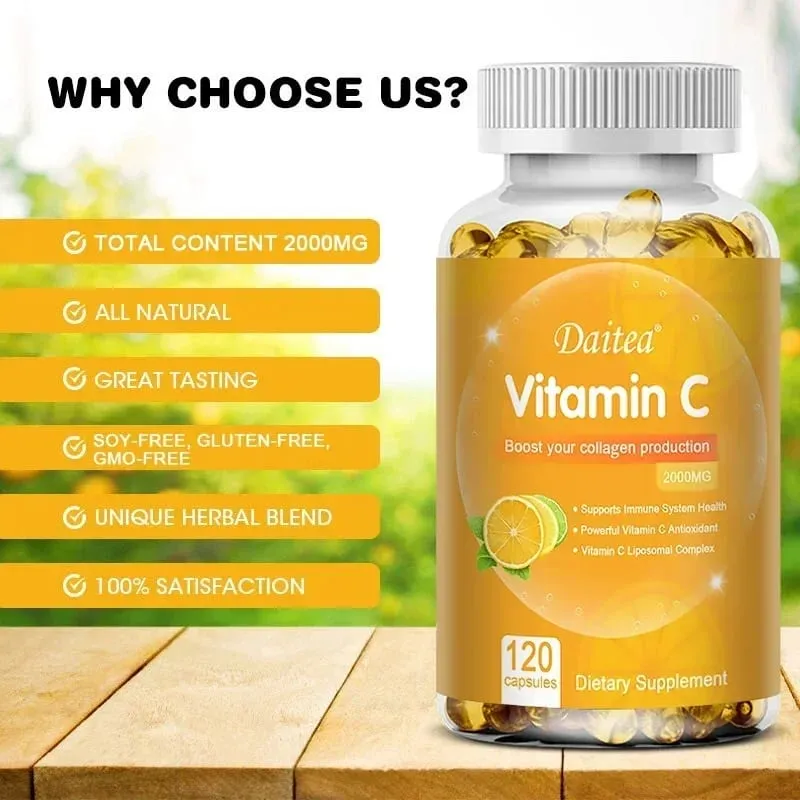 Vitamin C 2000 mg fördert die Kollagenproduktion. Liposomales Vitamin C-Nahrungsergänzungsmittel, gentechnikfrei und glutenfrei, vegetarisch — image 3