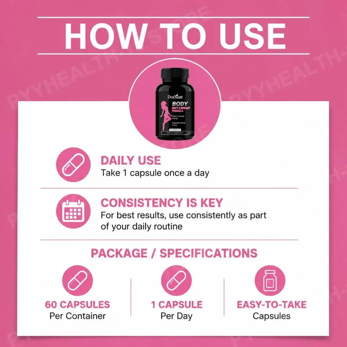 Docteat Body Butt & Breast Formula Capsules Helps Increase Energy and Supports Mental Focus with Creatine and Whey 60 Capsules — image 6