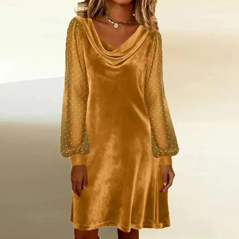 Fashion Gold Velvet Dress Women Autumn Winter Long Sleeve Party Dresses For Women Fashion Mini Dress Lady Christmas Dresses — image 10