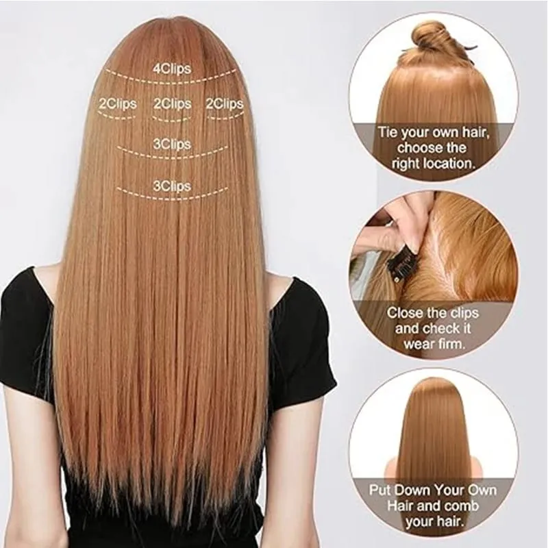 6PC Long Clip in Hair Extensions Brown Synthetic Straight Clip-in Hairpieces 24 inch Straight Hair Piece Extensions for Women — image 5