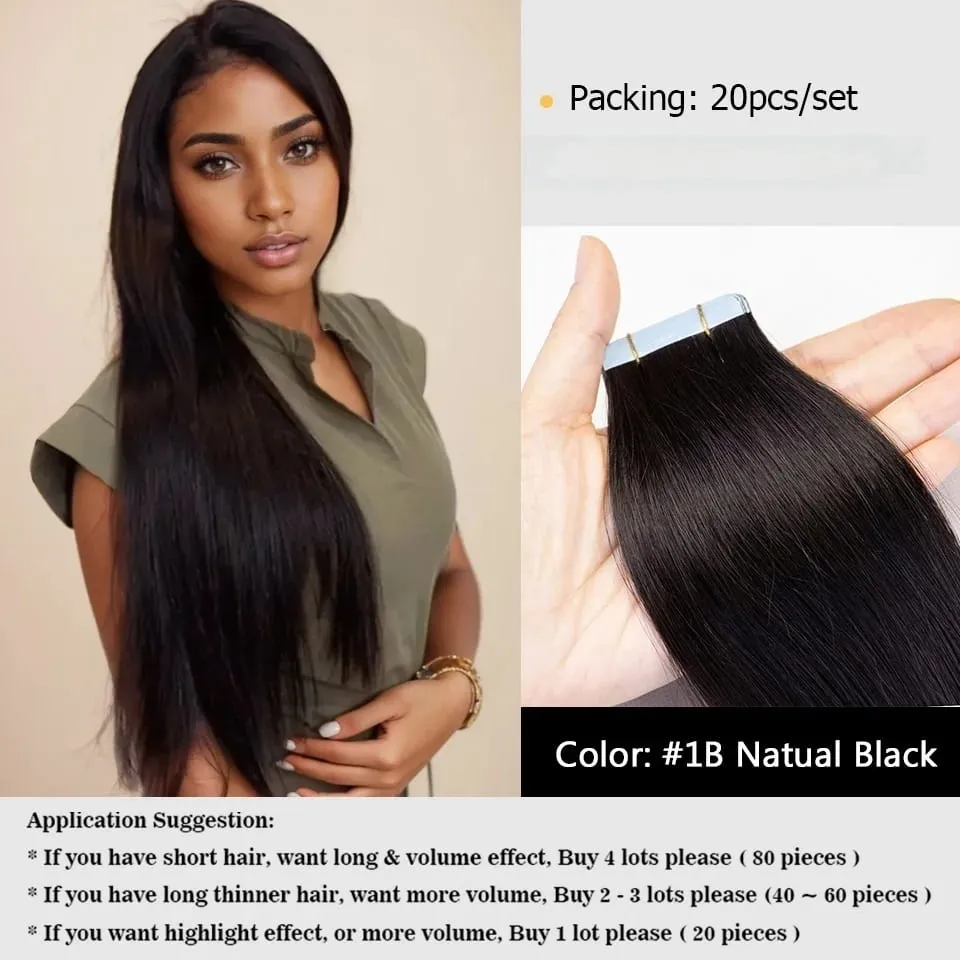20PCS 12-22inches 30g/pack Tape in Hair Extensions Human Hair Seamless Tape Hair Extensions Skin Weft PU Tape On Hair — image 7