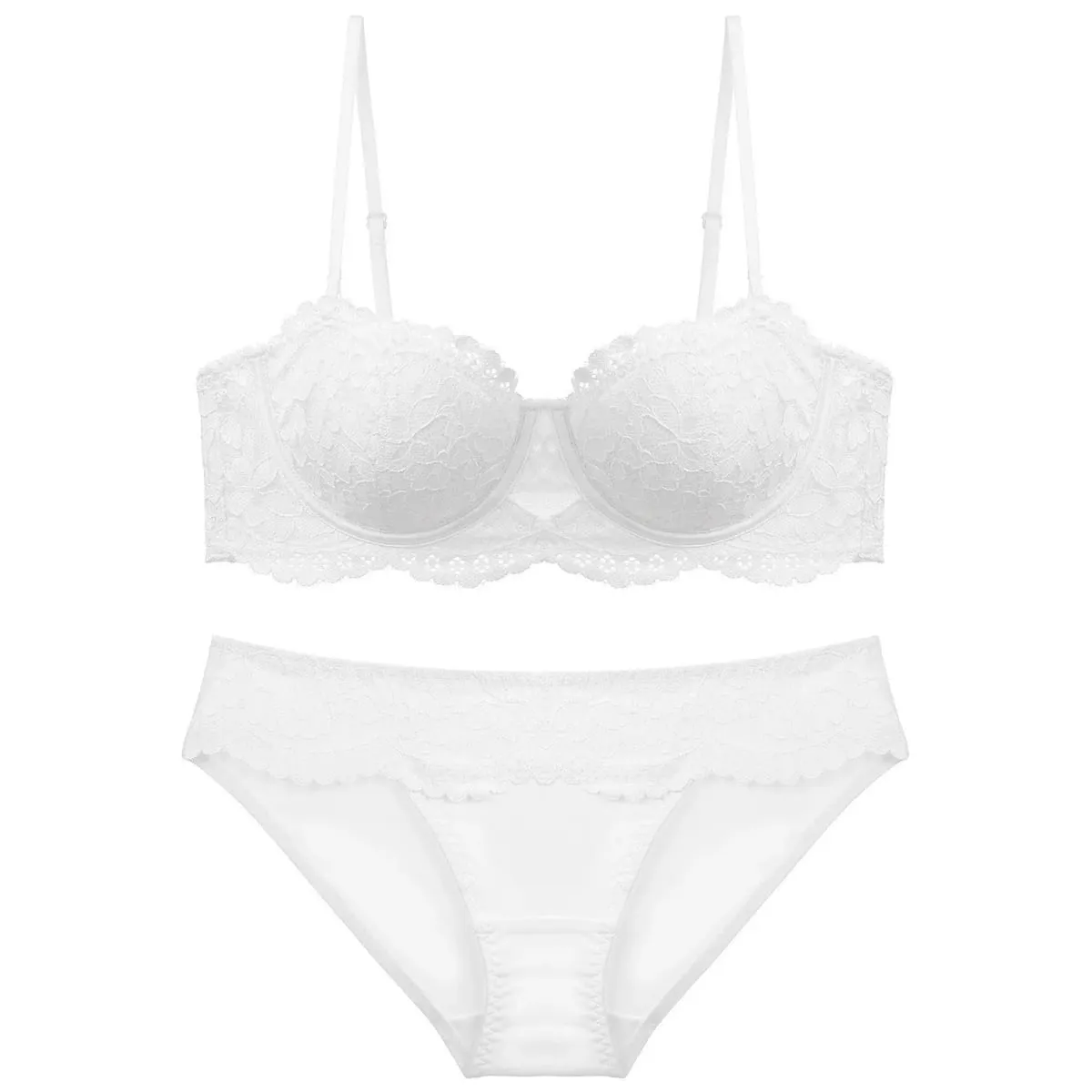 Half Cup Push Up Lace Bra Panties Set Underwear Bunny Ears Thin Lined Removable Straps Non-slip Widen Side Support Sexy Lingerie — image 3