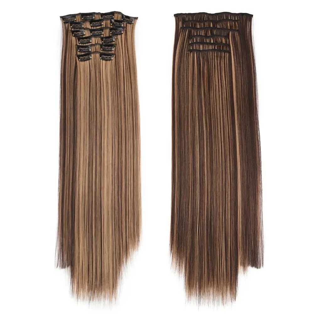 6PC Long Clip in Hair Extensions Brown Synthetic Straight Clip-in Hairpieces 24 inch Straight Hair Piece Extensions for Women — image 11