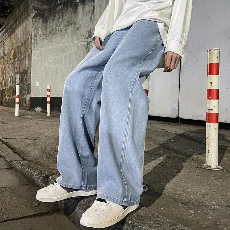 2025 Streetwear Loose Jeans Men Korean Style Fashion Loose Straight Wide Leg Pants Men's New Brand Clothing Black Light Blue — image 11