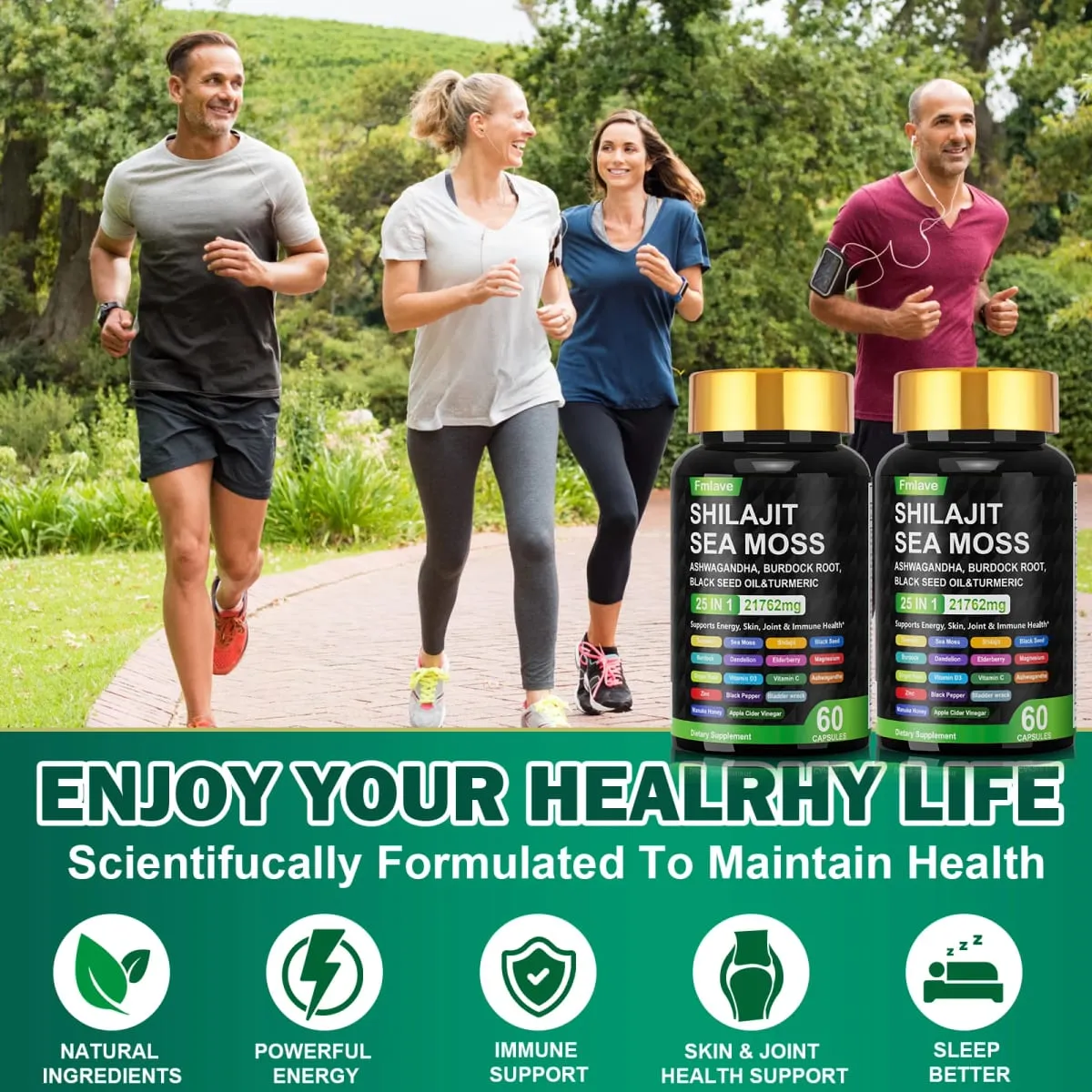 Sea Moss Shilajit Ashwagandha Sea Moss Capsule Supplement with Turmeric Burdock Root Bladderwrack Vitamin C Vitamin D3 Enhanced Immunity & Energy Black Seed Oil Capsule — image 4