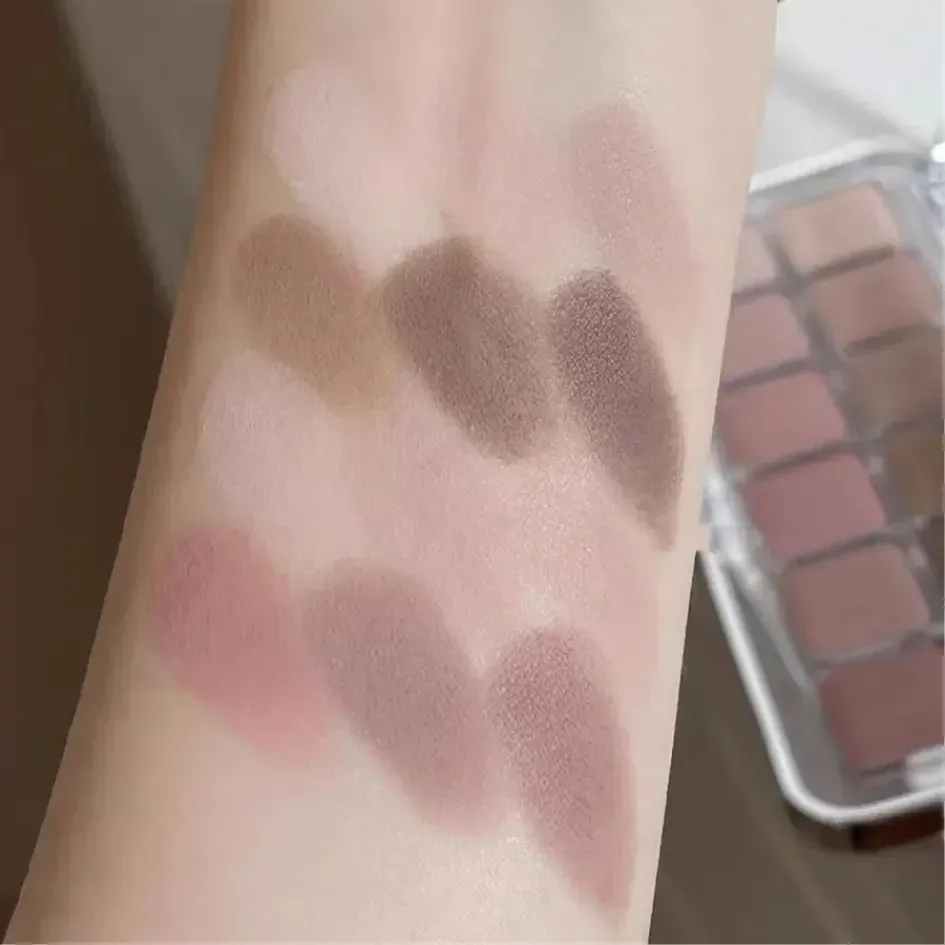 Low Saturation Eyeshadow Palette 12 Color All Matte Korean Tea Apricot Eye Makeup Palette Daily Makeup Long Lasting Eye Shadows — image 5