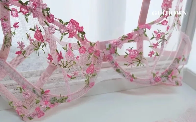 Everyday French Lace Bra Set Wireless Support Embroidered Flower Ultra Thin Breathable Comfort Hollow Out Lingerie BANERDANNI — image 10