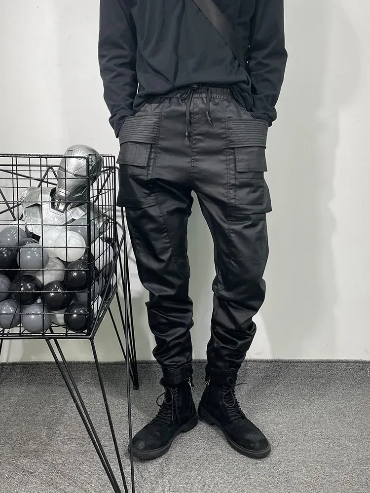Men Casual Wax Denim Jeans Cotton Gothic Men's Clothing Coated Autumn Straight Solid Black Jeans Pants — image 5