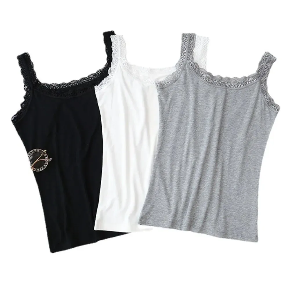 Casual U Neck Summer Tank Tops Sleeveless Slim Fitted Tops With Lace Underwear Cami Top Shirt for Women — image 7