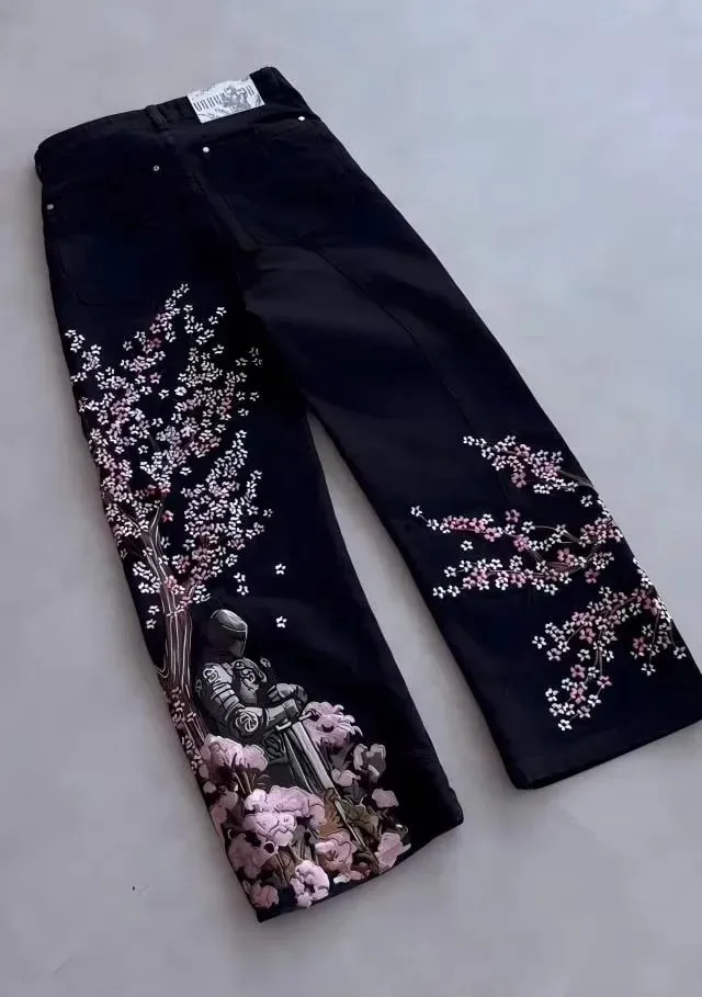 Samurai Embroidery Men Jeans Y2K Retro Harajuku Street Hip Hop High Waist Straight Pants Unisex Wide Leg Loose Denim Pants — image 13