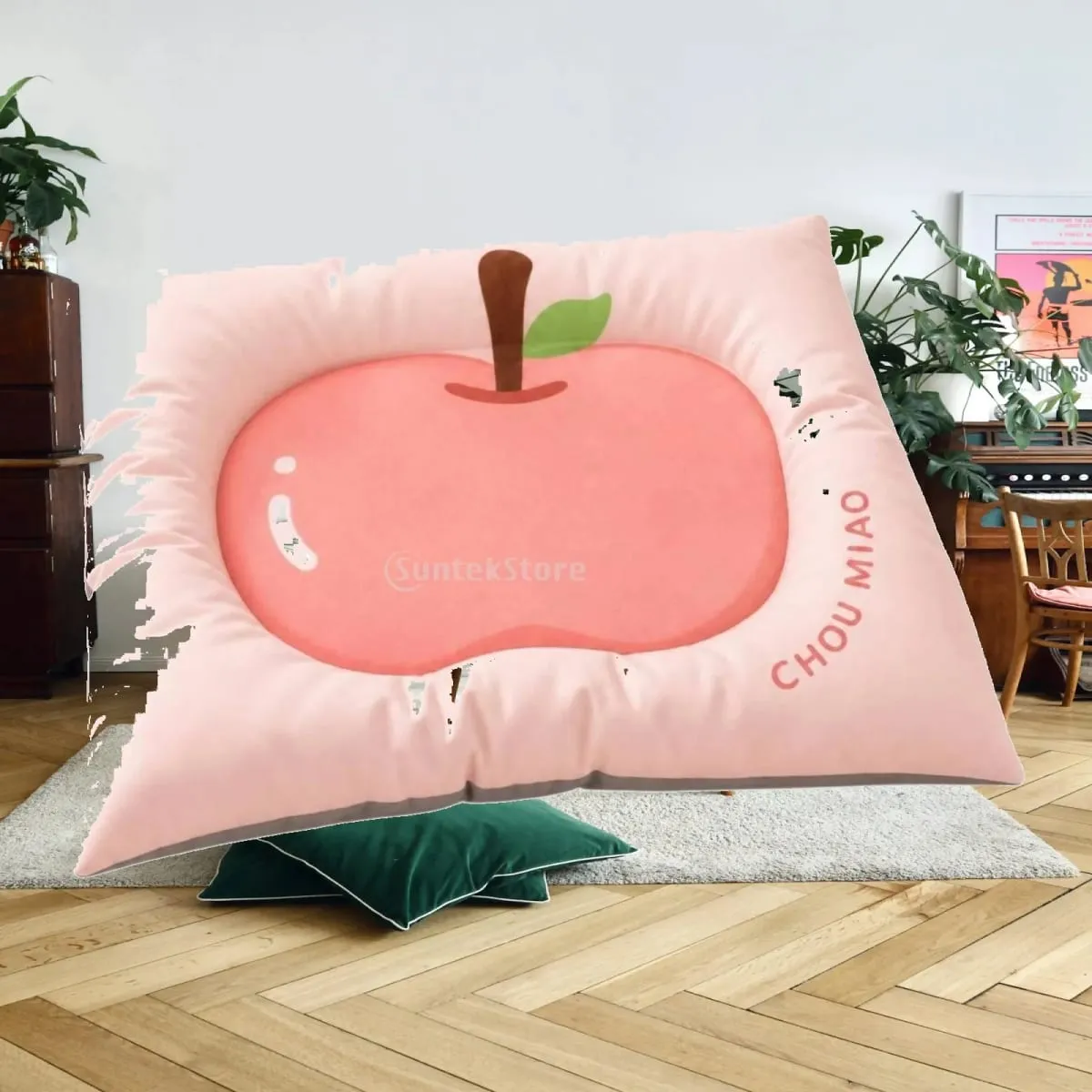 Plush Fabric Pet Mat with Fruit Print for Cat Dog Cozy Sleeping Pad Raised Border Cushion Easy Clean Pet Furniture Accessory