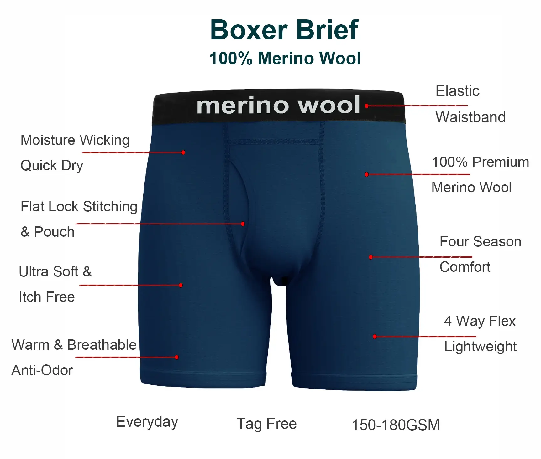 100% Merino Wool Mens Lightweight Boxer Brief Merino Wool Underwear Soft Moisture Wicking Breathable Sports Hiking Underpants