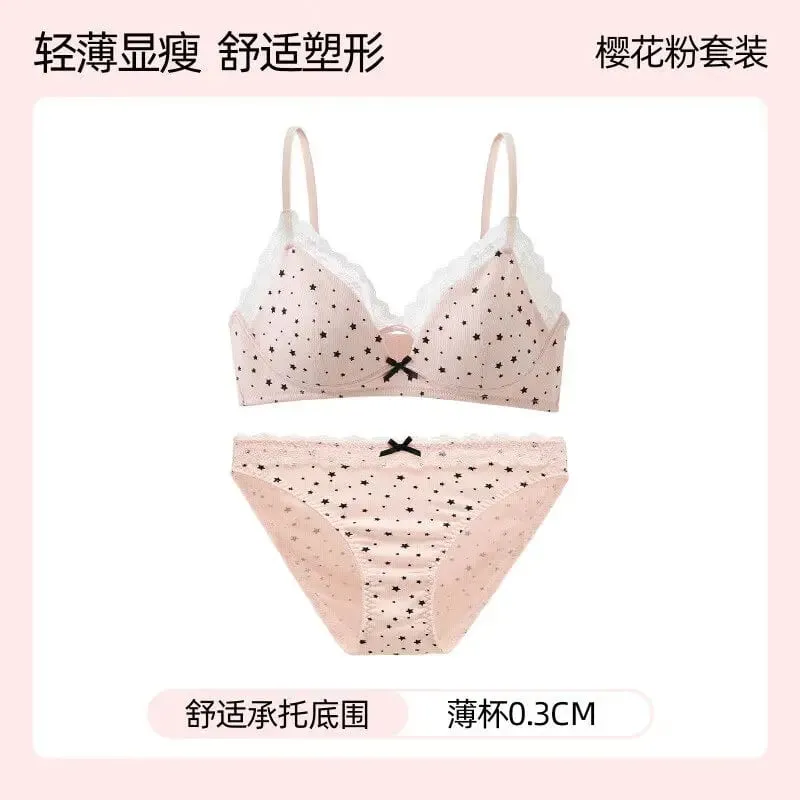 Womens Polka Dot Star Lace Wireless Bra Thin Push Up Anti Sag Bralette Small Chest Lift Teen Girls Casual Everyday Brassiere Hot — image 12