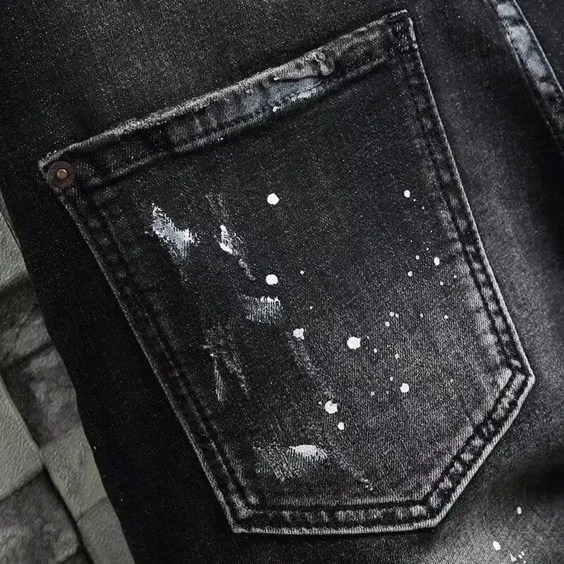 2025 Denim Shorts Men's Summer Trend Brand Printed Embroidered Trend Slim-Fit Casual Elastic Black Trousers Man Jeans Pants — image 2