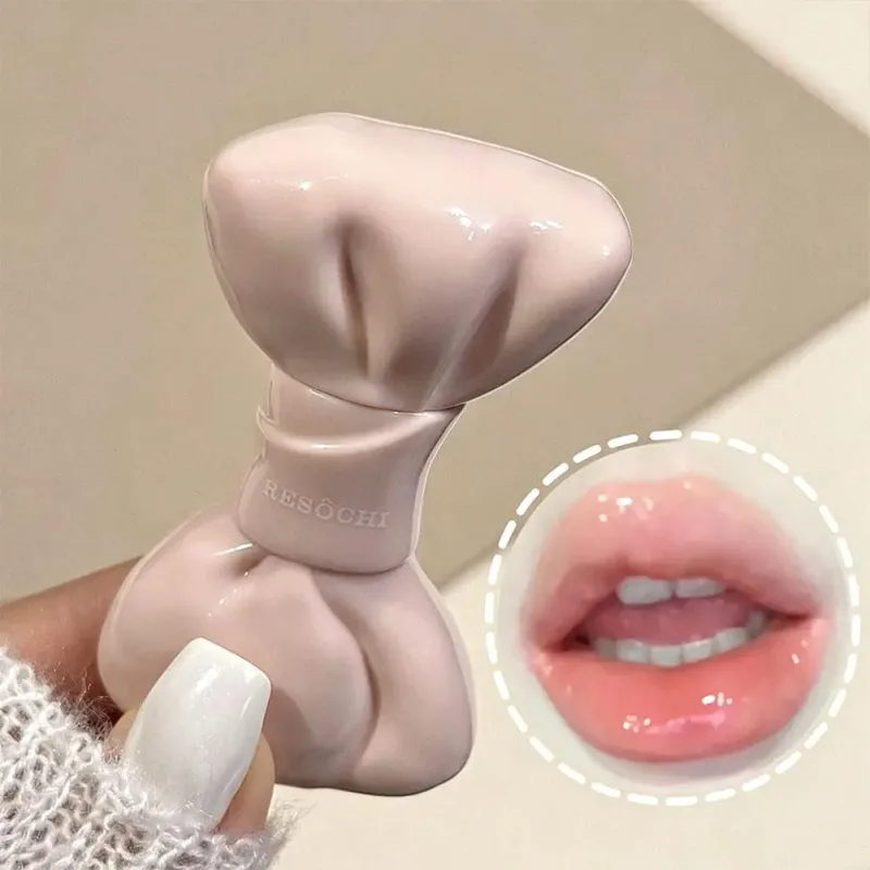 Tomato Red Jelly Mirror Lip Glaze Pink Mirror Crystal Lip Gloss Cute Bowknot Hydrating Liquid Lipstick Moisturizing Beauty Lips