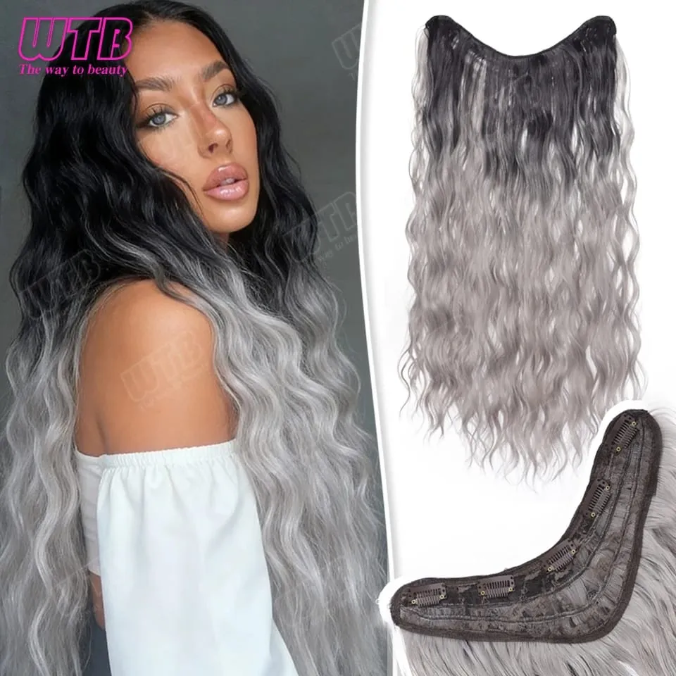 WTB Gradient Color Hair Extensions Synthetic Wig BB Clip Style Water Wave Pattern Suitable for Women's Daily Wear and Holidays